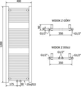 Mexen Mars, elektrické vykurovacie teleso 1200 x 400 mm, 400 W, čierna, W110-1200-400-6400-70