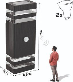 BERGE LED fasádne svietidlo 2xGU10 IP44 čierne so čidlom