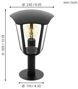 Eglo 98122 - Vonkajšia lampa MONREALE 1xE27/60W/230V IP44 výška 335 čierna