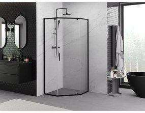 Mexen Exo, päťuholníkový sprchový kút s výklopnými dverami 90 x 90 cm, 6mm číre sklo, čierny profil, 812-090-090-70-00
