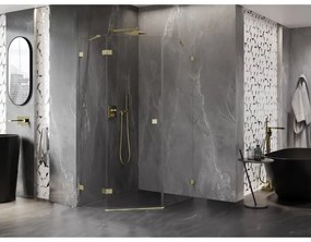 Mexen Lunar, päťuholníkový sprchový kút s ľavým sklonom 80 x 90 cm, 8mm číre sklo, zlatý matný profil, 831-080L-090P-55-00-L