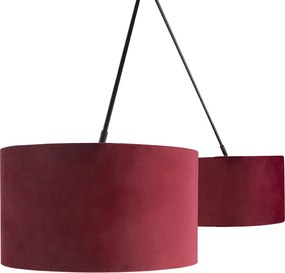 Závesné svietidlo čierne s červenými a zlatými zamatovými tienidlami 35 cm 2-svetlo - Blitz