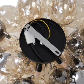 Dizajnové stropné svietidlo čierne s jantárovým a dymovým sklom 6 svetiel - Uvas