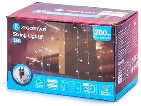 Aigostar - LED vonkajšia vianočná svetelná reťaz 200xLED/8 funkcií 5x2m IP44 studená biela