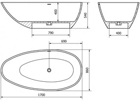 Mexen Milano, voľne stojaca vaňa z konglomerátu 170 x 86 cm, biela matná, 57301708500