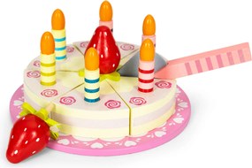 Drevený narodeninový tort na suchý zips pre deti 15 dielov – sviečky a jahoda ECOTOYS