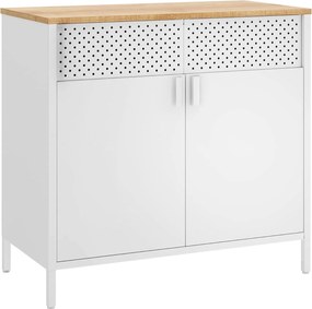 Dvojdverová úložná skriňa, 80x76x40 cm, prírodná béžová–biela