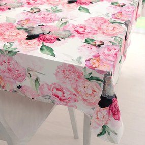 Biante Zamatový obdĺžnikový obrus Tamara TMR-037 Ružové pivonky na bielom 120x140 cm