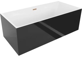 Mexen Nita, voľne stojaca vaňa 170 x 80 cm, biela-čierna, ružové zlato prepad, 52091708075-60