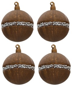 Hnedá vianočné gule so strieborným zdobením (sada 4ks) - Ø 8cm