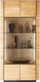 Dubová vitrína s 2 dvierkami a LED osvetlením, 99x42x206 cm