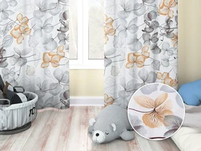 Biante Detský bavlnený záves Sandra SA-367 Sivo-oranžové kvety na bielom 140x210 cm