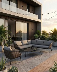 Záhradný set Borneo: rohová sedačka, kreslo a 2 stolky