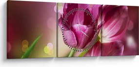 Obraz ružových tulipánov (s hodinami) (90x30 cm)