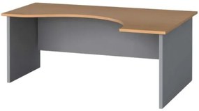 Rohový kancelársky pracovný stôl PRIMO FLEXI, zaoblený 180x120 cm, sivá / buk, pravý