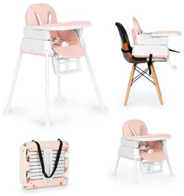 EcoToys Detská skladacia detská stolička na kŕmenie 3v1 - ružová