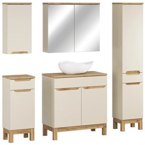 Koupelnová sestava Bali Casad Cloud s deskou, umyvadlem, skříňkami a zrcadlem 80 cm kašmírová/dub wotan