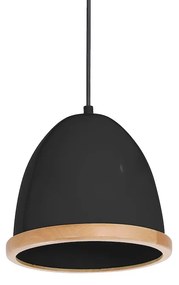 Závesné svietidlo Studio, 1x drevené/čierne kovové tienidlo, (fi 21cm), b/br