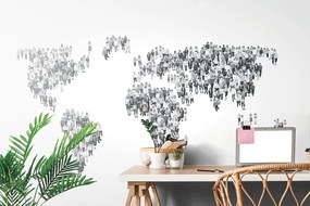 Samolepiaca tapeta čiernobiela mapa sveta pozostávajúca z ľudí - 300x200