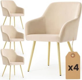 Sada štyroch jedálenských stoličiek ESTELLE zamatové, béžové / zlaté nohy (4 ks)
