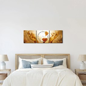 Obraz - Maľba rúk plných lásky (s hodinami) (90x30 cm)