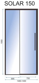 Rea Solar, sprchové dvere s posuvnými dverami 150x195 cm, 6mm číre sklo, čierny profil, REA-K6360