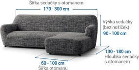Bielastické poťahy VITTORIA šedá sedačka s otomanom vpravo (š. 170 - 300 cm)