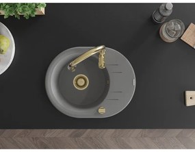 Mexen Kevin, granitový drez 586x458x190 mm, 1-komorový a drezová batéria Savita, šedá, 6517-71-672601-50