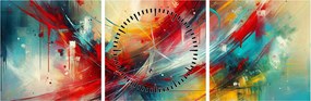Obraz – Abstrakcia s červenou (s hodinami) (90x30 cm)