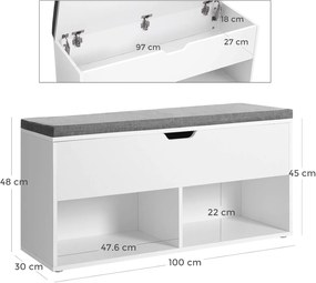 Botník Vasagle Lenda s lavicí a úložným prostorem 100 cm bílý/šedý