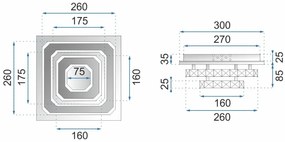 Toolight Toolight, LED 24W kryštálová stropná lampa štvorcová APP410-C, chrómová-zlatá, OSW-65008