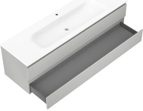 Mexen Rivel, kúpeľňová skrinka 160 cm s umývadlom Vela, 2 zásuvky, drážkovaná, sivá matná/biela, 91A20-16047-2-BFF62-W23M0