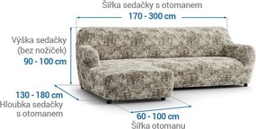Bielastické poťahy MARMO béžové sedačka s otomanom vľavo (š. 170 - 300 cm)