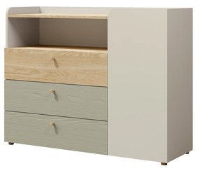 Komoda Yoda 9 (svetlobéžová + dub olejovaný + eukalyptus). Akcia -19%. Vlastná spoľahlivá doprava až k Vám domov. 1087374