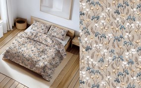 Posteľná obliečka Modro-béžové kvety 140x200/70x90 cm – 100 % bavlna