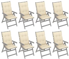 Záhradné sklápacie stoličky s podložkami 8 ks sivé akáciové drevo 3075158