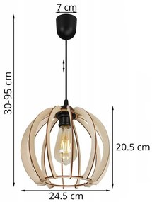 Závesné svietidlo Timber 1, 1x drevené tienidlo, lp