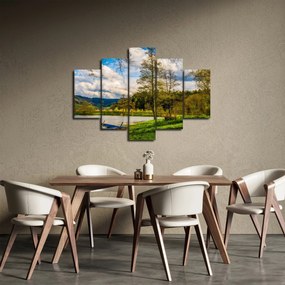 Obraz loďky pri jazere (150x105 cm)