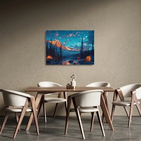 Sklenený obraz - Kempovanie v horách (70x50 cm)