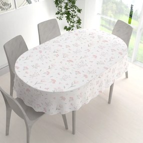 Biante Bavlnený oválny obrus Sandra SA-741 Ružové jarné kvety na bielom 120x160 cm