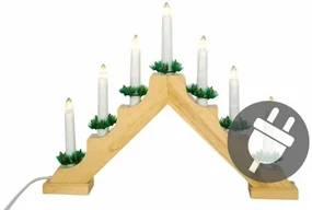 Nexos 29213 Vianočná dekorácia - klasický drevený svietnik - 7 LED diód, teple biely