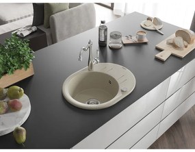 Mexen Kevin, drez granitový 586x458x190 mm, 1-komorový a drezová batéria Carla, béžová, 6517-69-670700-00