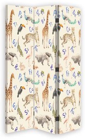 Ozdobný paraván, Dopisy a zvířata - 110x170 cm, trojdielny, korkový paraván