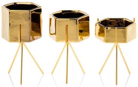 KERAMICKÝ KVETINÁČ SO STOJANOM SASHI 16X9,5 CM ZLATÁ