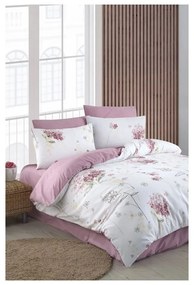 Bielo-ružové 4-dielne predĺžené obliečky na dvojlôžko s plachtou 200x220 cm Floral – Mila Home