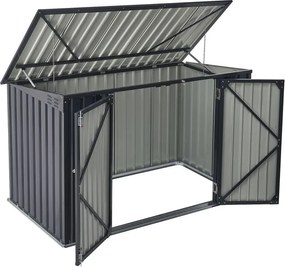 Kovový prístrešok, 3 popolnice, výklopné veko, 200×105×128cm