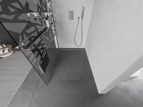Mexen Kioto+, sprchová zástena s poličkou a držiakom na uteráky 140 x 200 cm, 8mm číre sklo vzor biely, chrómový profil, 800-140-121-01-85