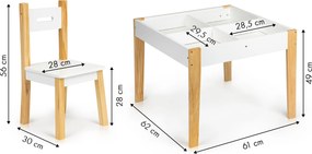 Detský stôl s 2 stoličkami ECOTOYS – skandinávska súprava s úložným priestorom a tabuľou