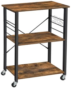 Kuchynský regál s kolieskami, servírovací vozík, rustikálny hnedý