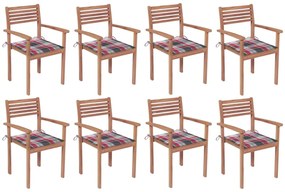 Stohovateľné záhradné stoličky s podložkami 8 ks tíkový masív 3072613